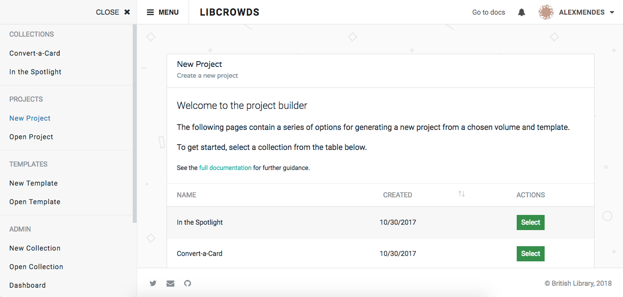 A screenshot of the new project page